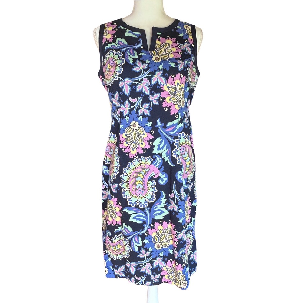 Talbots Shift Dress Polyester Blend Size 6 Navy Blue Excellent  Preppy MCM Style